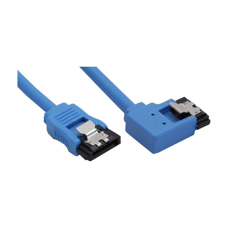 InLine Cavo SATA 6Gb s, rotondo, angolato a sin., blu, con linguetta, 0,5m