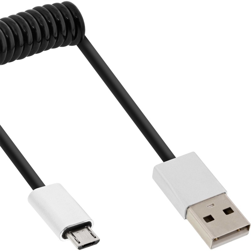 InLine Cavo USB 2.0 Micro, allum., spirale, nero, A-B M, 2,4A@1m 1,5A@3m, 3m