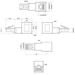 InLine cavo patch adattatore Cat.6A, spina presa RJ45, angol. 90° verso l'alto