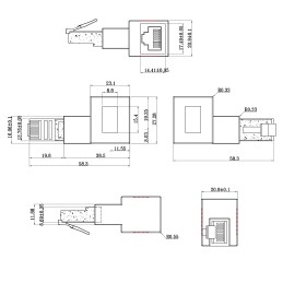 InLine Cavo patch adattatore Cat.6A, spina   presa RJ45, angolata di 90° destra