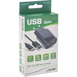 InLine USB DUO+ Set, adattatore di alimentazione 2 porte + cavo Micro-USB