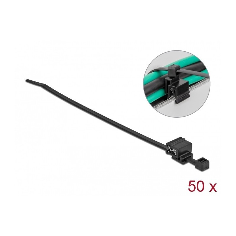 DeLOCK Fascetta con clip per bordi L 200 x L 4,8 mm nero 50 pezzi