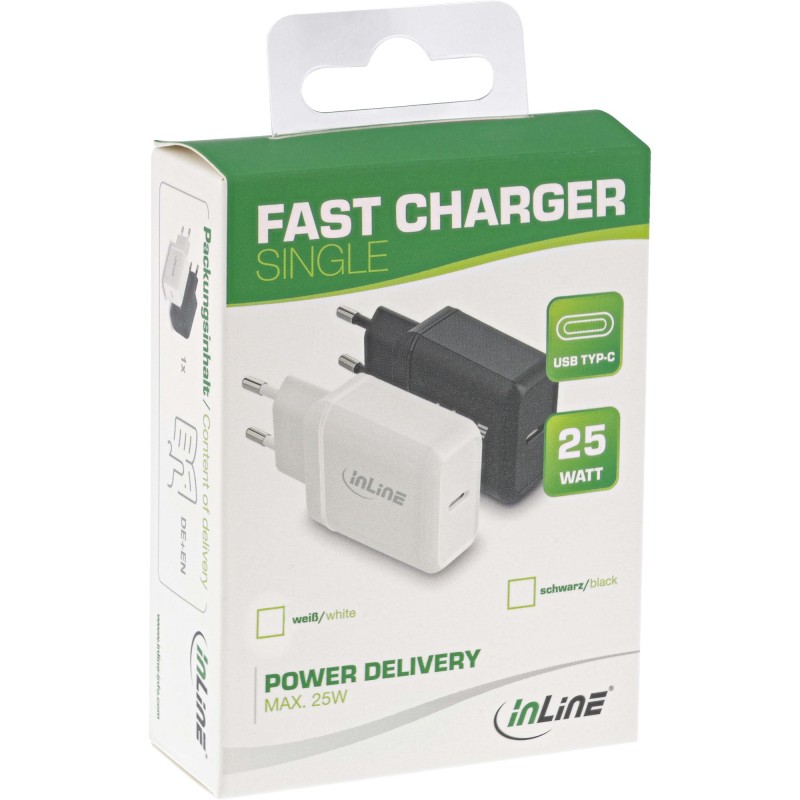 InLine USB PD Caricabatterie Single USB-C, Rapido, 25W, bianco