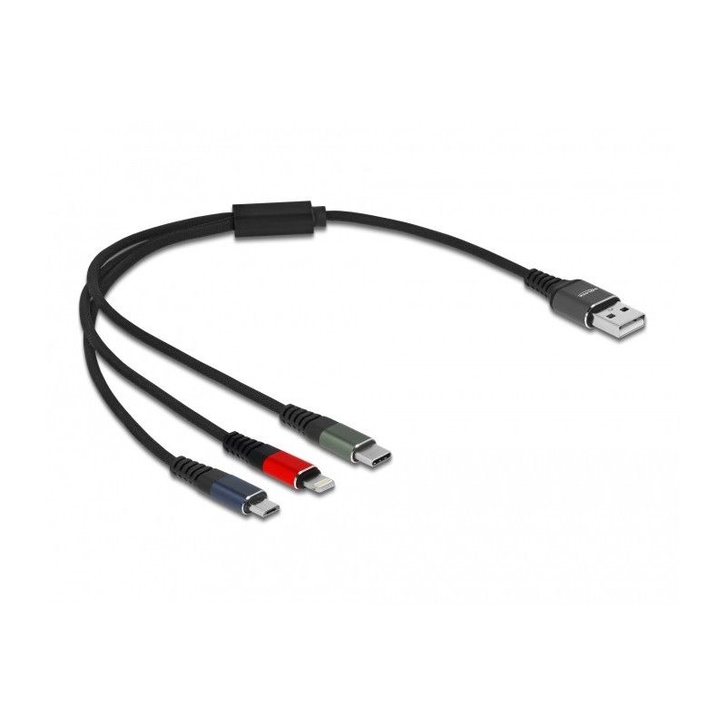 DeLOCK Cavo di ricarica USB 3 in 1 Tipo-A a Lightning   Micro USB   USB Type-C da 30 cm