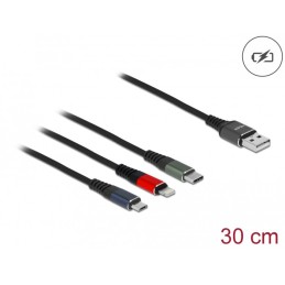 DeLOCK Cavo di ricarica USB 3 in 1 Tipo-A a Lightning   Micro USB   USB Type-C da 30 cm