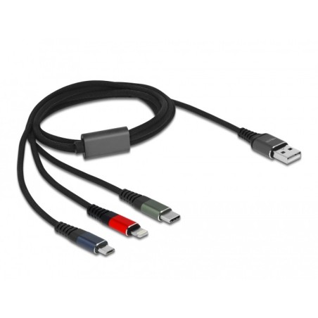 DeLOCK Cavo di ricarica USB 3 in 1 Tipo-A a Lightning   Micro USB   USB Type-C da 1 m a 3 colori