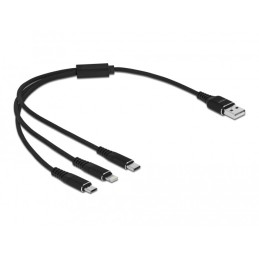 DeLOCK Cavo di ricarica USB 3 in 1 Tipo-A a Lightning   Micro USB   USB Type-C da 30 cm nero