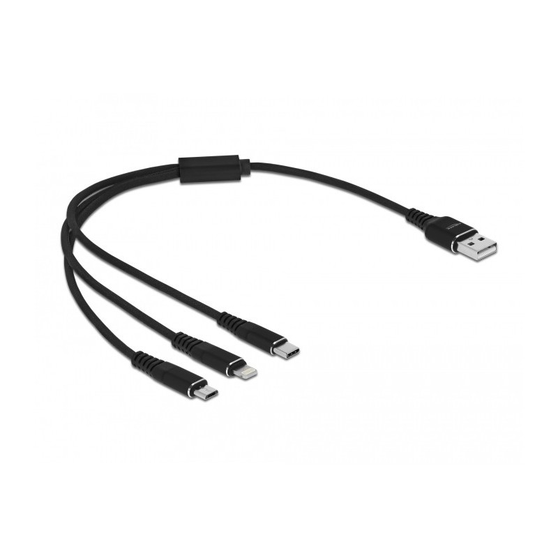 DeLOCK Cavo di ricarica USB 3 in 1 Tipo-A a Lightning   Micro USB   USB Type-C da 30 cm nero