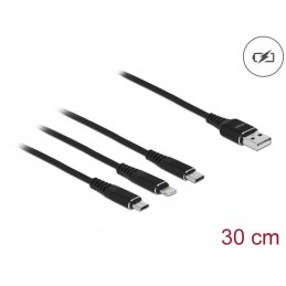 DeLOCK Cavo di ricarica USB 3 in 1 Tipo-A a Lightning   Micro USB   USB Type-C da 30 cm nero