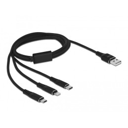 DeLOCK Cavo di ricarica USB 3 in 1 Tipo-A a Lightning   Micro USB   USB Type-C da 1 m nero