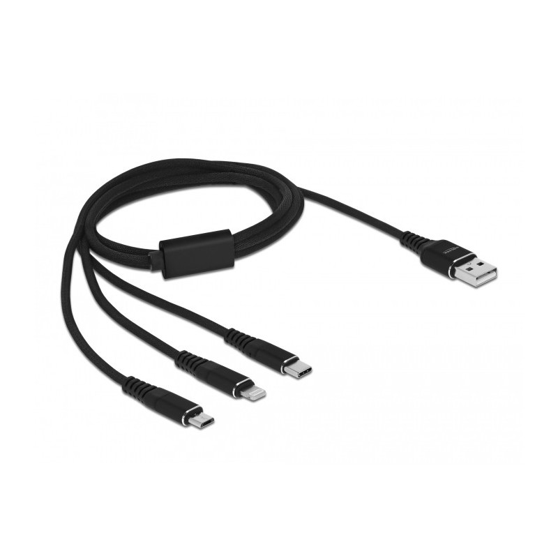 DeLOCK Cavo di ricarica USB 3 in 1 Tipo-A a Lightning   Micro USB   USB Type-C da 1 m nero