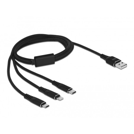 DeLOCK Cavo di ricarica USB 3 in 1 Tipo-A a Lightning   Micro USB   USB Type-C da 1 m nero