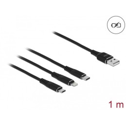 DeLOCK Cavo di ricarica USB 3 in 1 Tipo-A a Lightning   Micro USB   USB Type-C da 1 m nero