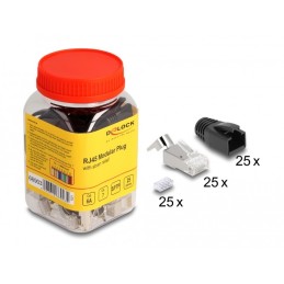 DeLOCK Spina modulare RJ45 con scarico della trazione Cat.6A, Cat.7 e protezioni antipiega set da 25 pezzi