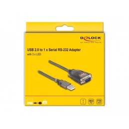 DeLOCK Adattatore USB 2.0 Tipo-A a 1 x Seriale RS-232 D-Sub 9 pin maschio con dadi con 3 x LED 1 m