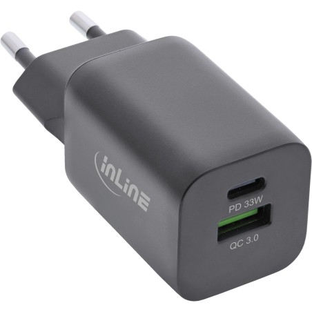 InLine Alimentatore USB, caricatore, USB-A + USB Tipo-C, 33W, PD + QC