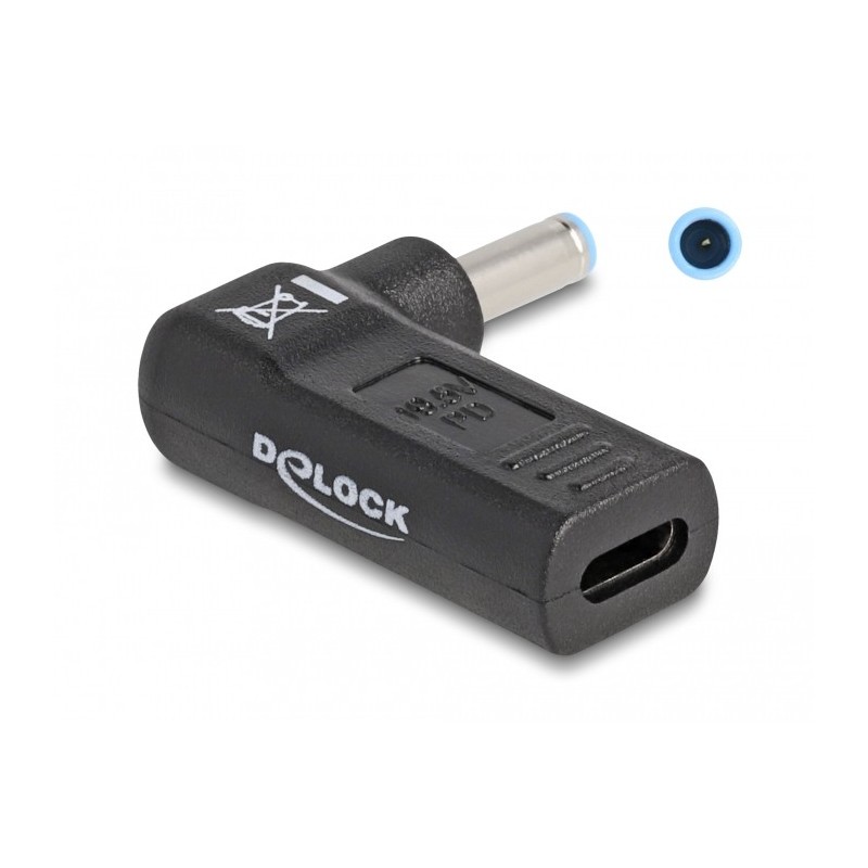 DeLOCK Adattatore per portatile Cavo di ricarica USB Type-C femmina per HP 4,5 x 3,0 mm maschio 90° angolato