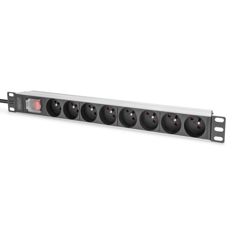 Digitus Socket strip with aluminum profile and switch, 8-way CEE 7 5, 2 m cable safety plug with grounding contact