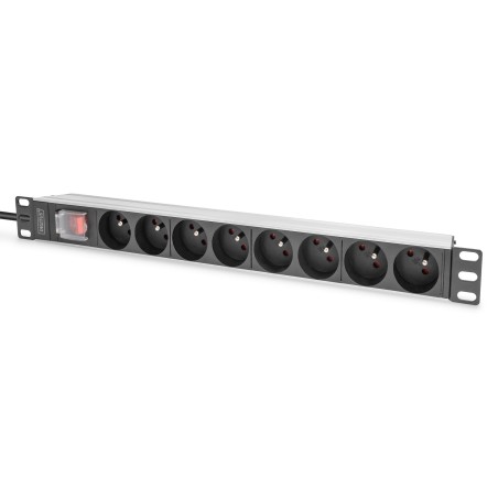 Digitus Socket strip with aluminum profile and switch, 8-way CEE 7 5, 2 m cable safety plug with grounding contact