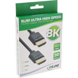 InLine Slim Cavo HDMI ad altissima velocità M M 8K4K placcato oro nero 1m