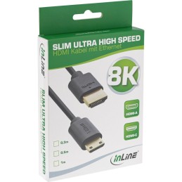 InLine Slim Cavo HDMI ad altissima velocità AM CM 8K4K placcato oro nero 1m