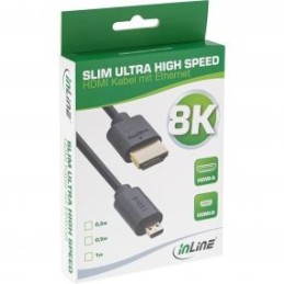 InLine Slim Cavo HDMI ad altissima velocità AM DM 8K4K placcato oro nero 1m