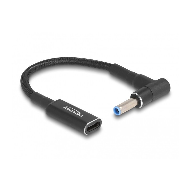 DeLOCK Cavo adattatore per portatile Cavo di ricarica USB Type-C femmina per HP 4,5 x 3,0 mm maschio 90° angolato 15 cm