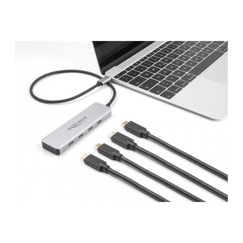 DeLOCK Hub USB 10 Gbps USB Type-C con 4 x USB Type-C femmina con cavo di collegamento da 35 cm