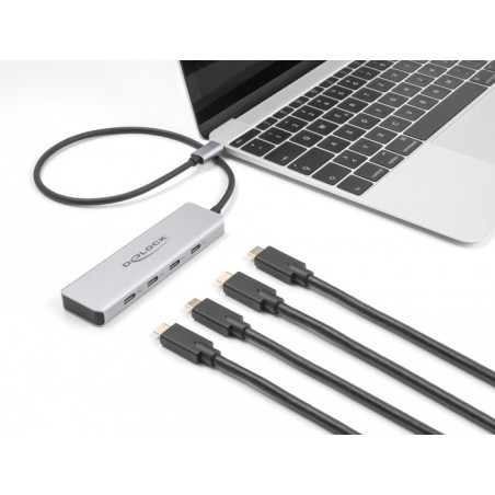 DeLOCK Hub USB 10 Gbps USB Type-C con 4 x USB Type-C femmina con cavo di collegamento da 35 cm