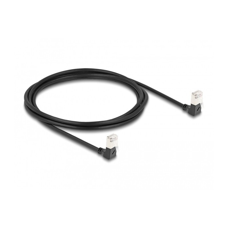 DeLOCK Cavo di rete RJ45 Cat.6A S FTP Slim da 90° verso il basso   angolato verso il basso 2 m nero