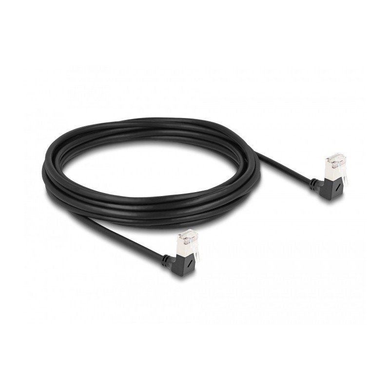 DeLOCK Cavo di rete RJ45 Cat.6A S FTP Slim da 90° verso il basso   angolato verso il basso 5 m nero