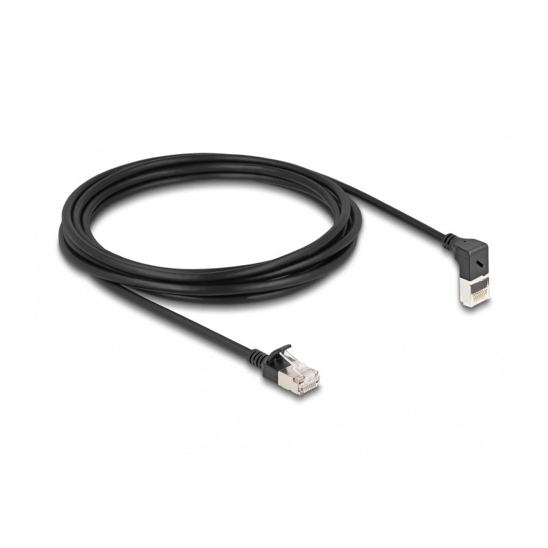 DeLOCK Cavo di rete RJ45 Cat.6A S FTP Slim da 90° angolato verso l'alto   diritto 3 m nero