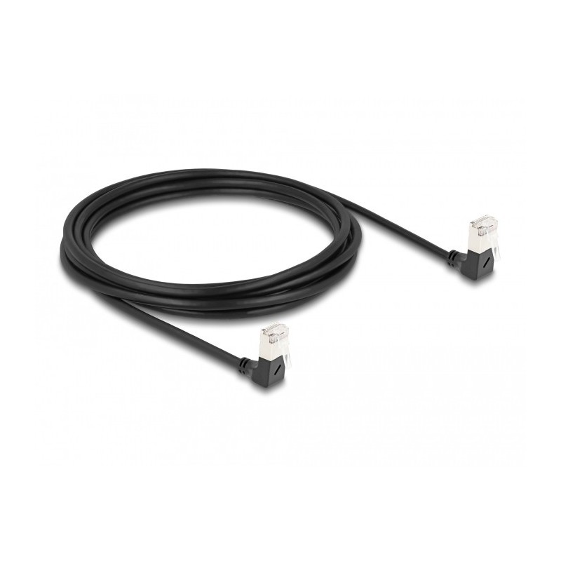 DeLOCK Cavo di rete RJ45 Cat.6A S FTP Slim da 90° verso il basso   angolato verso il basso 3 m nero