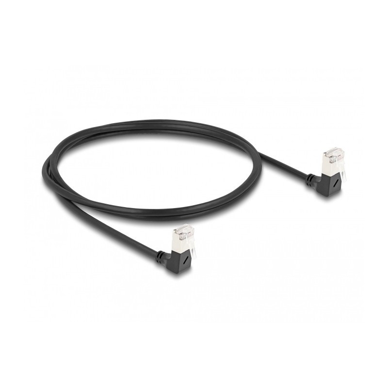 DeLOCK Cavo di rete RJ45 Cat.6A S FTP Slim da 90° verso il basso   angolato verso il basso 1 m nero