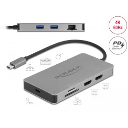 DeLOCK Docking station USB Type-C 4K - Dual HDMI MST   USB 3.2   SD   LAN   PD 3.0