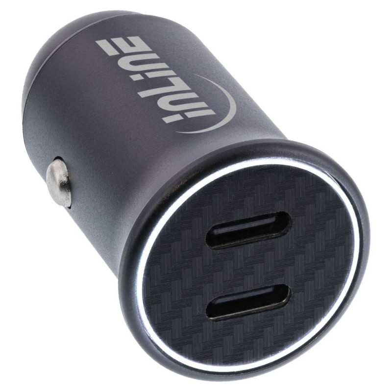 InLine Adattatore di alimentazione USB per auto Power Delivery, 2x USB-C, nero