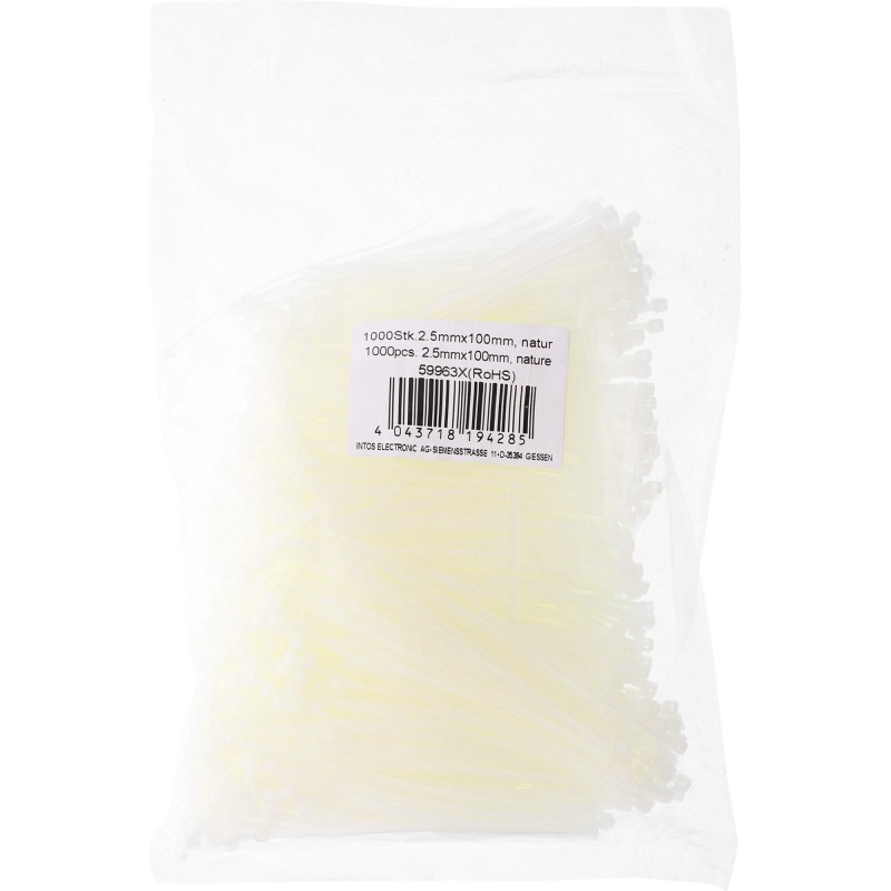 InLine Fascette stringicavo 100x2,5mm, colore bianco, Conf.1000 pezzi (Bulk)