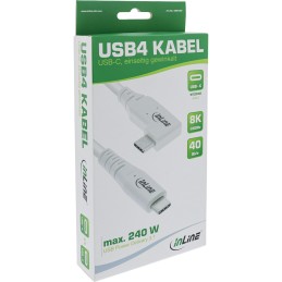 InLine cavo USB4, USB-C, un lato angolato, PD 240W, 8K60Hz, TPE, bianco, 2m