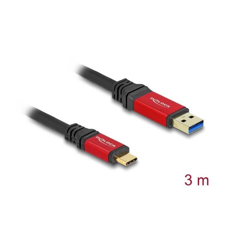 DeLOCK Cavo USB 10 Gbps USB Tipo-A maschio per USB Type-C maschio 3 m metallo rosso