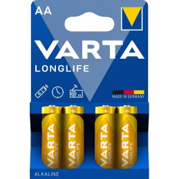 Varta Longlife, Batteria Alcalina, AA, Mignon LR6, 1.5V, Blister da 4, Made in Germany