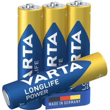 Varta Longlife Power, Batteria Alcalina, AAA, Micro, LR03, 1.5V, Blister da 4, Made in Germany