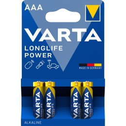 Varta Longlife Power, Batteria Alcalina, AAA, Micro, LR03, 1.5V, Blister da 4, Made in Germany