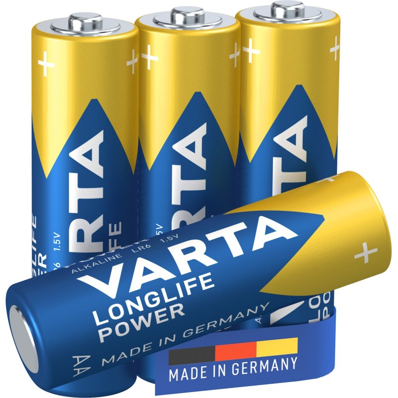 Varta Longlife Power, Batteria Alcalina, AA, Mignon, LR6, 1.5V, Blister da 4, Made in Germany