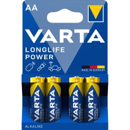 Varta Longlife Power, Batteria Alcalina, AA, Mignon, LR6, 1.5V, Blister da 4, Made in Germany