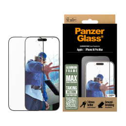 PanzerGlass Pellicola in Vetro Temperato Aluminum Frame iPhone 16 Pro Max| Ultra-Wide Fit