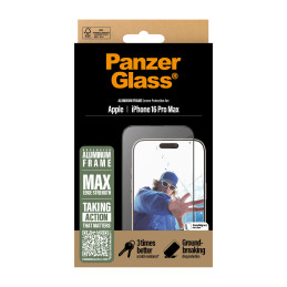 PanzerGlass Pellicola in Vetro Temperato Aluminum Frame iPhone 16 Pro Max| Ultra-Wide Fit