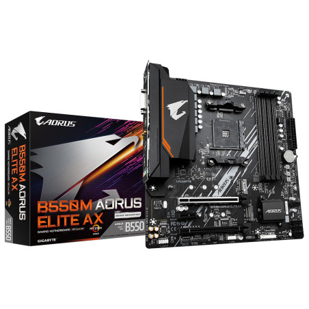 GIGABYTE B550M AORUS ELITE AX Scheda madre - CPU AMD Ryzen 5000, VRM a 5+3 fasi, fino a 4733 MHz DDR4, 1xPCIe 4.0 + 1xPCIe 3.0