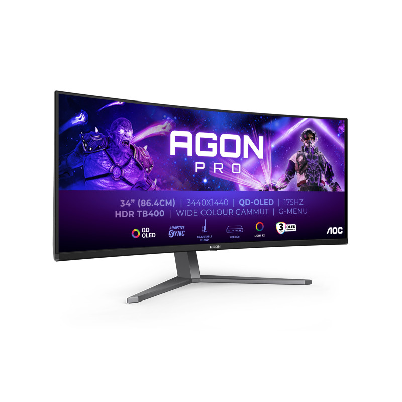 AOC AGON PRO AG346UCD Monitor PC 86,4 cm (34") 3440 x 1440 Pixel Wide Quad HD QD-OLED Nero, Grigio AOC AGON PRO AG346UCD Monitor PC 86,4 cm (34") 3440 x 1440 Pixel Wide Quad HD QD-OLED Nero, Grigio