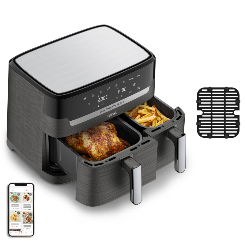 Tefal Dual Easy Fry & Grill EY905B Doppia 8,3 L Indipendente 2700 W Friggitrice ad aria calda Grigio Tefal Dual Easy Fry & Grill EY905B Doppia 8,3 L Indipendente 2700 W Friggitrice ad aria calda Grigio
