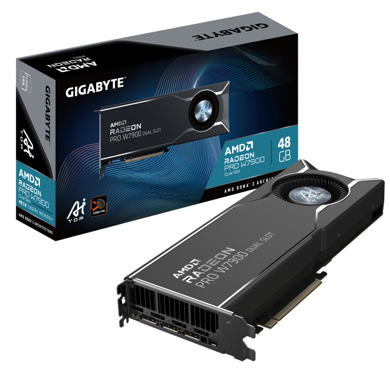 GIGABYTE Radeon PRO W7900 Dual Slot AI TOP 48G Scheda Grafica - 48GB GDDR6, 384 bit, PCI-E 4.0, 3 x DisplayPort 2.1, W7900 AI GIGABYTE Radeon PRO W7900 Dual Slot AI TOP 48G Scheda Grafica - 48GB GDDR6, 384 bit, PCI-E 4.0, 3 x DisplayPort 2.1, W7900 AI